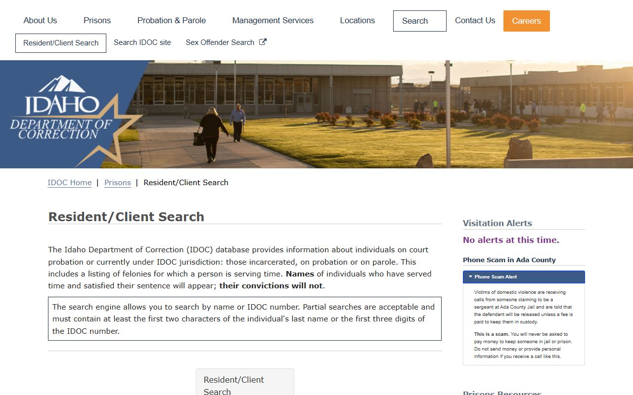 Idaho resident client search for Cassia County state prison inmate lookup